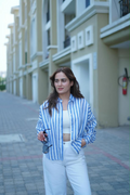 Blue & White Striped Oversized Casual Shirt